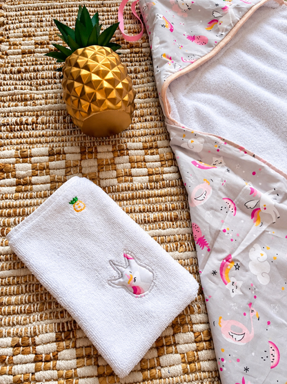 Cape de bain bébé Licorne Enchantée – Kit bain