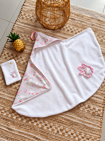 Cape de bain bébé Licorne Enchantée – Kit bain