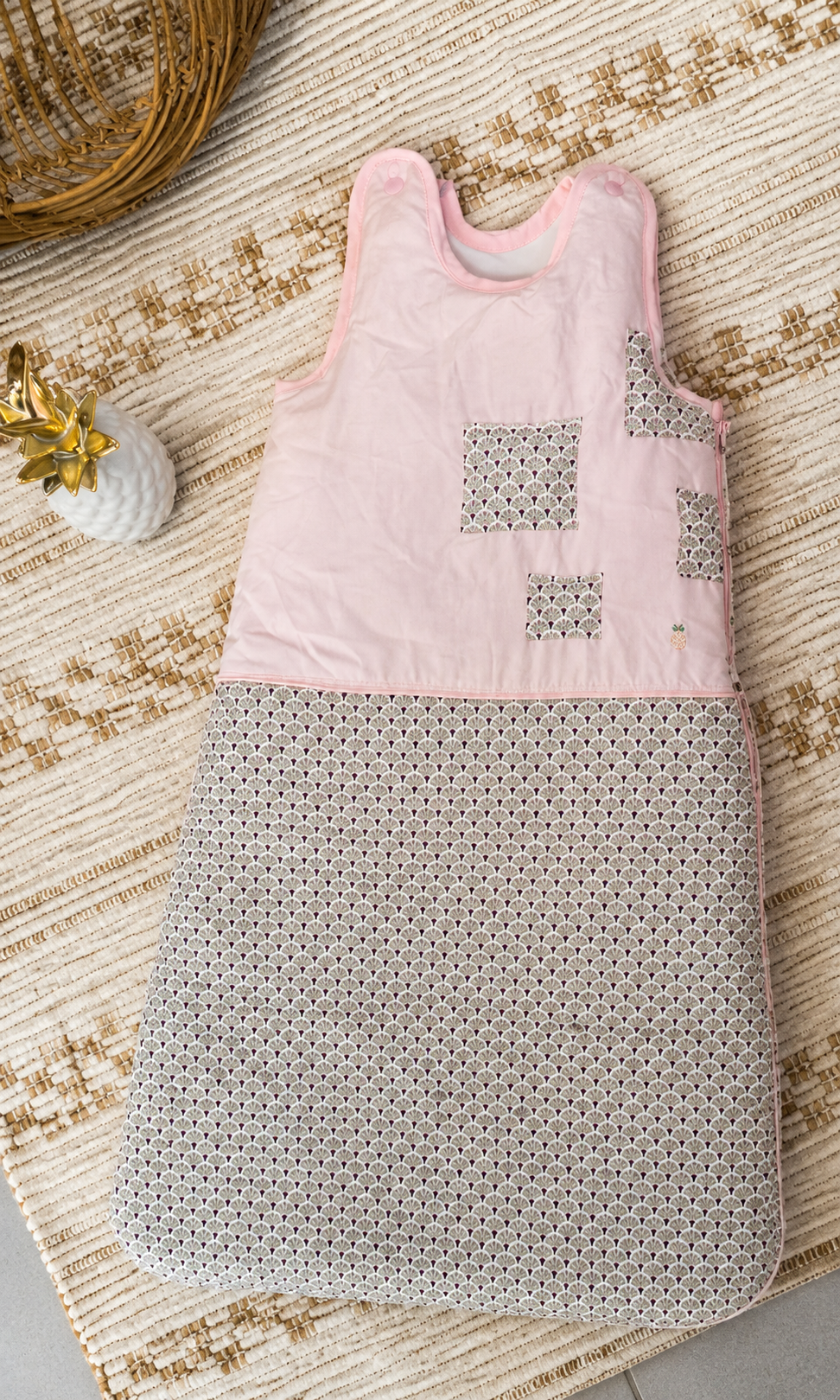 Gigoteuse Douceur rose & motifs éventails - 12 mois