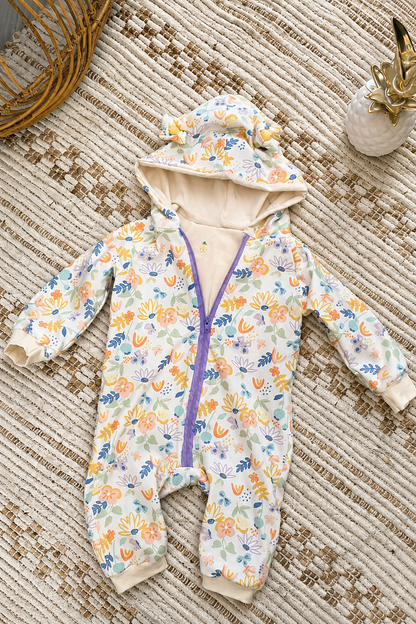 Combinaison bébé à capuche – Jardin fleuri