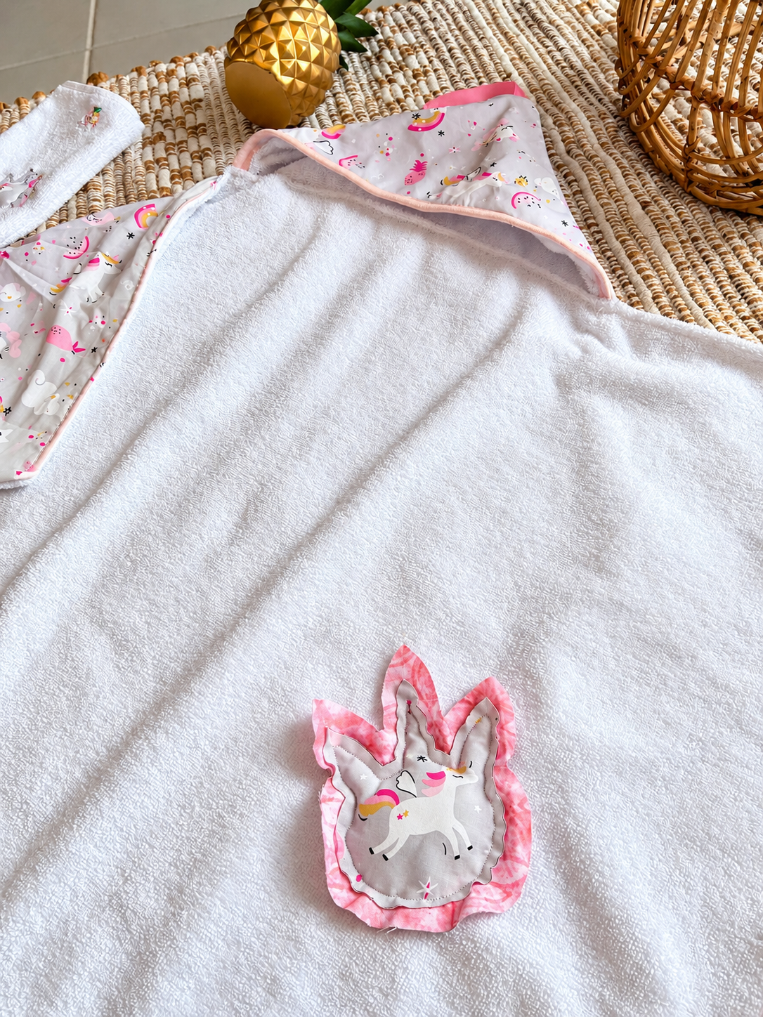 Cape de bain bébé Licorne Enchantée – Kit bain