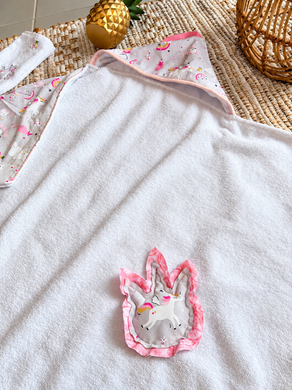 Cape de bain bébé Licorne Enchantée – Kit bain