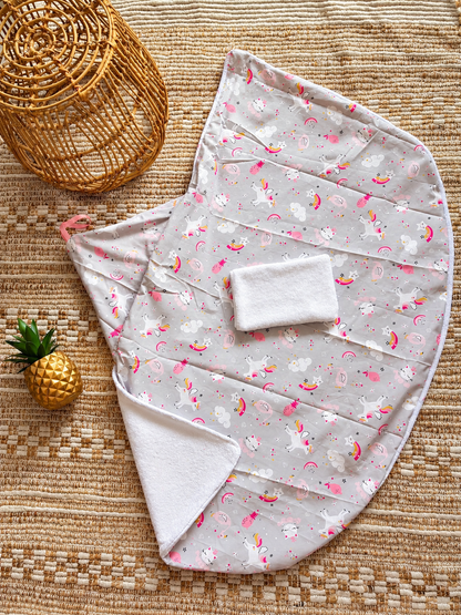 Cape de bain bébé Licorne Enchantée – Kit bain